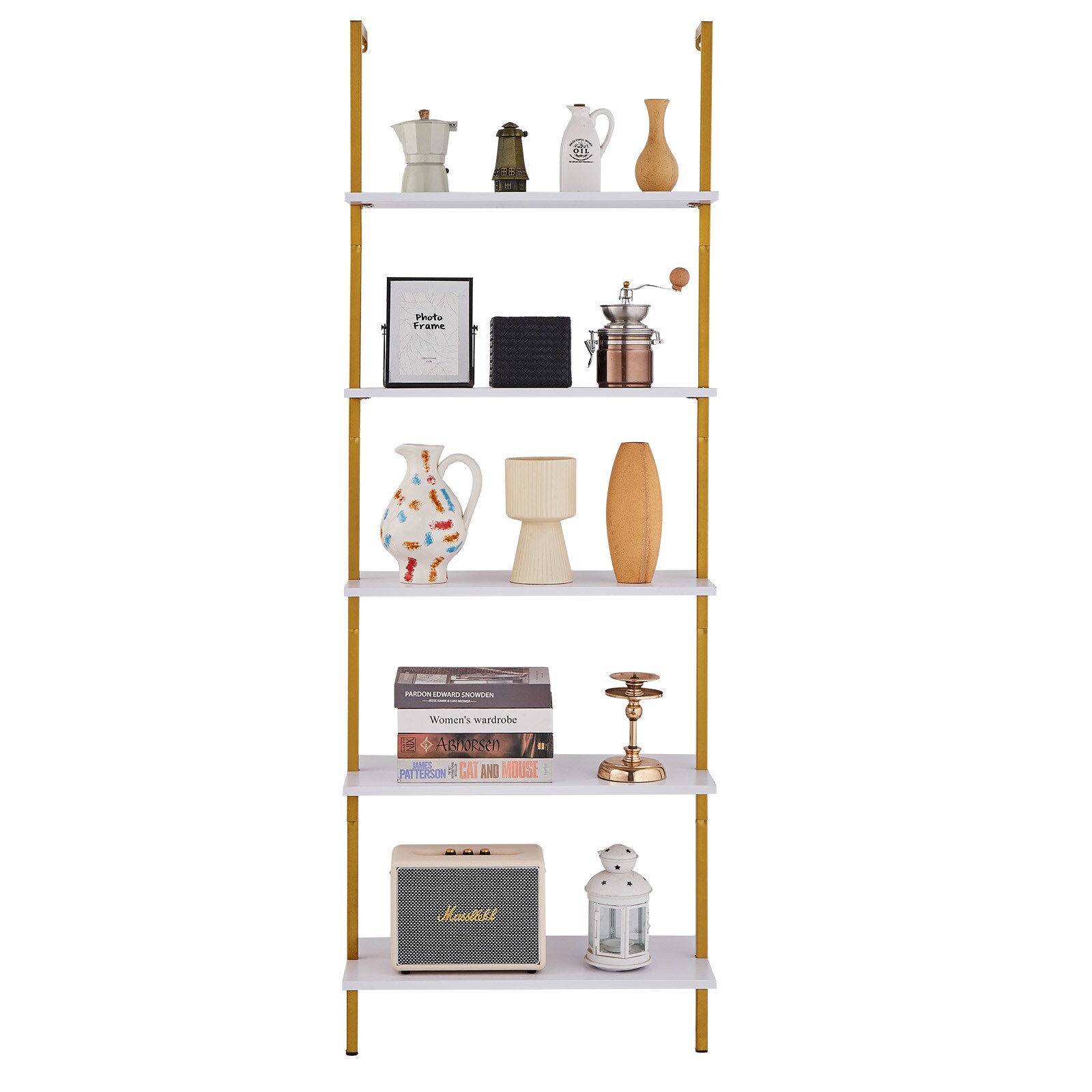 Industrial Square Pipe Shelf 5 Tier 24x11.8in Wall-Mount Gold White_voghion.com